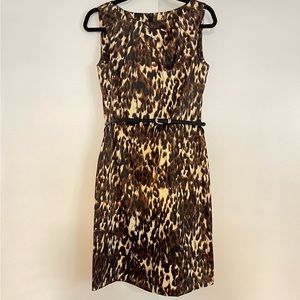 Leopard print Sheath Cocktail or Work Dress with Patent Belt